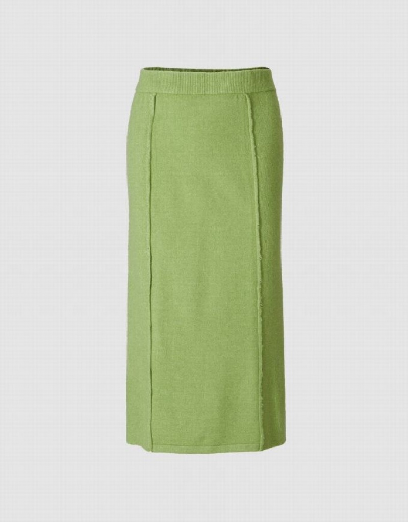 Green Urban Revivo Stitch Detail Knitted Midi Women's Skirts | RZKYXM-574