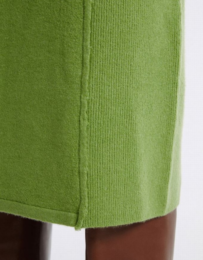 Green Urban Revivo Stitch Detail Knitted Midi Women's Skirts | RZKYXM-574