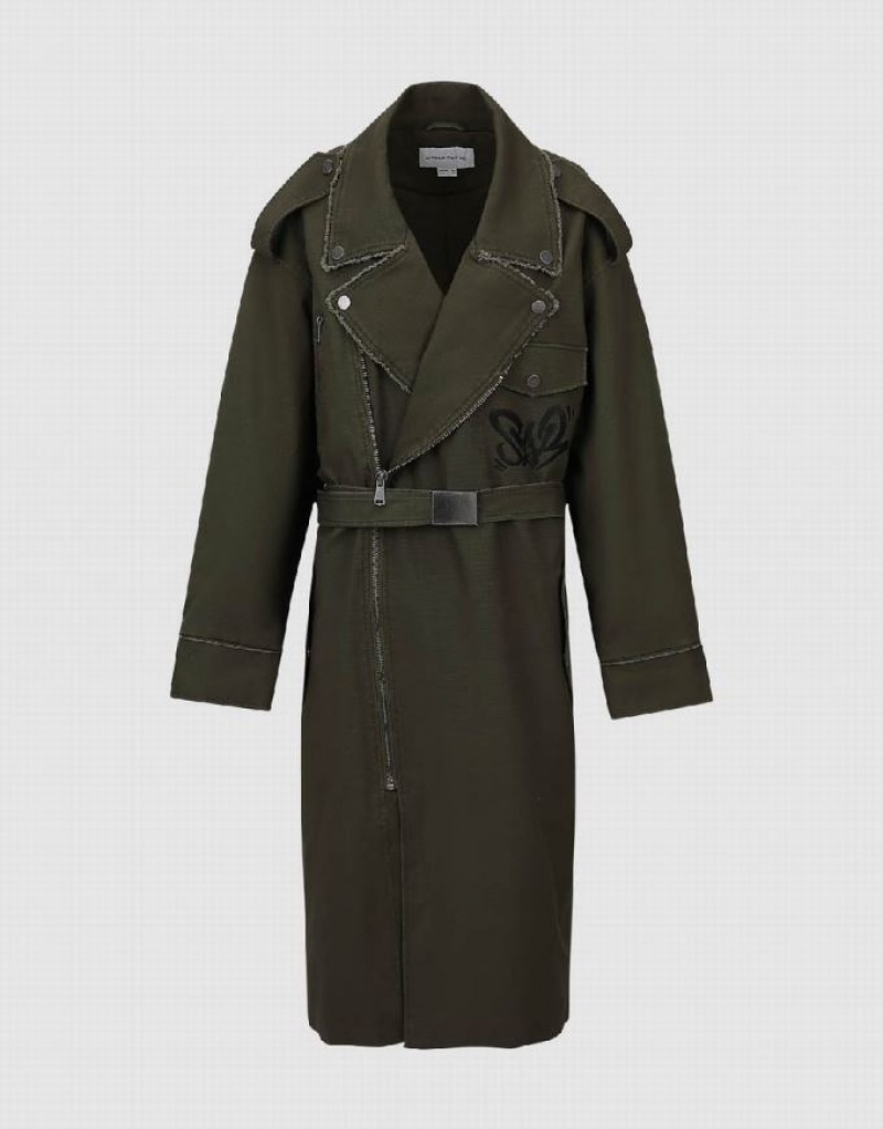 Green Urban Revivo Straight With Belt Women's Trench Coat | NYELOF-593