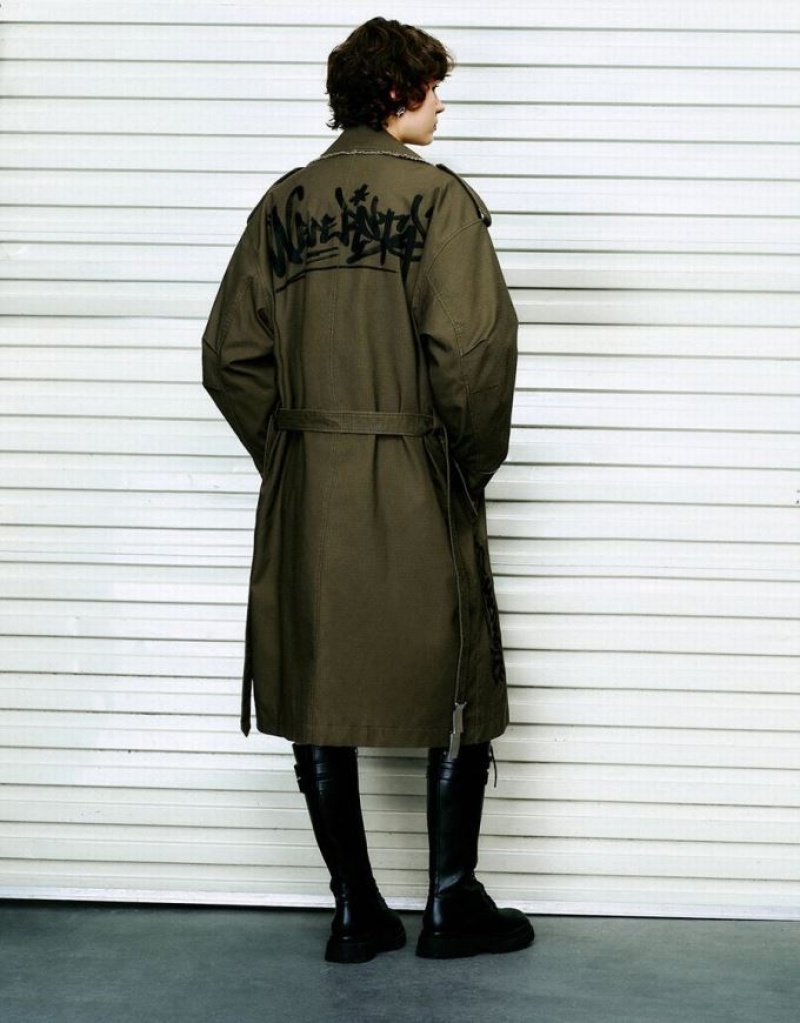 Green Urban Revivo Straight With Belt Women's Trench Coat | NYELOF-593