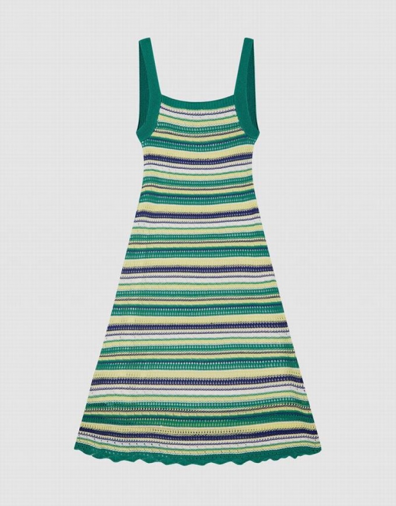 Green Urban Revivo Striped Cami Women's Knitted Dress | KPCWXB-456