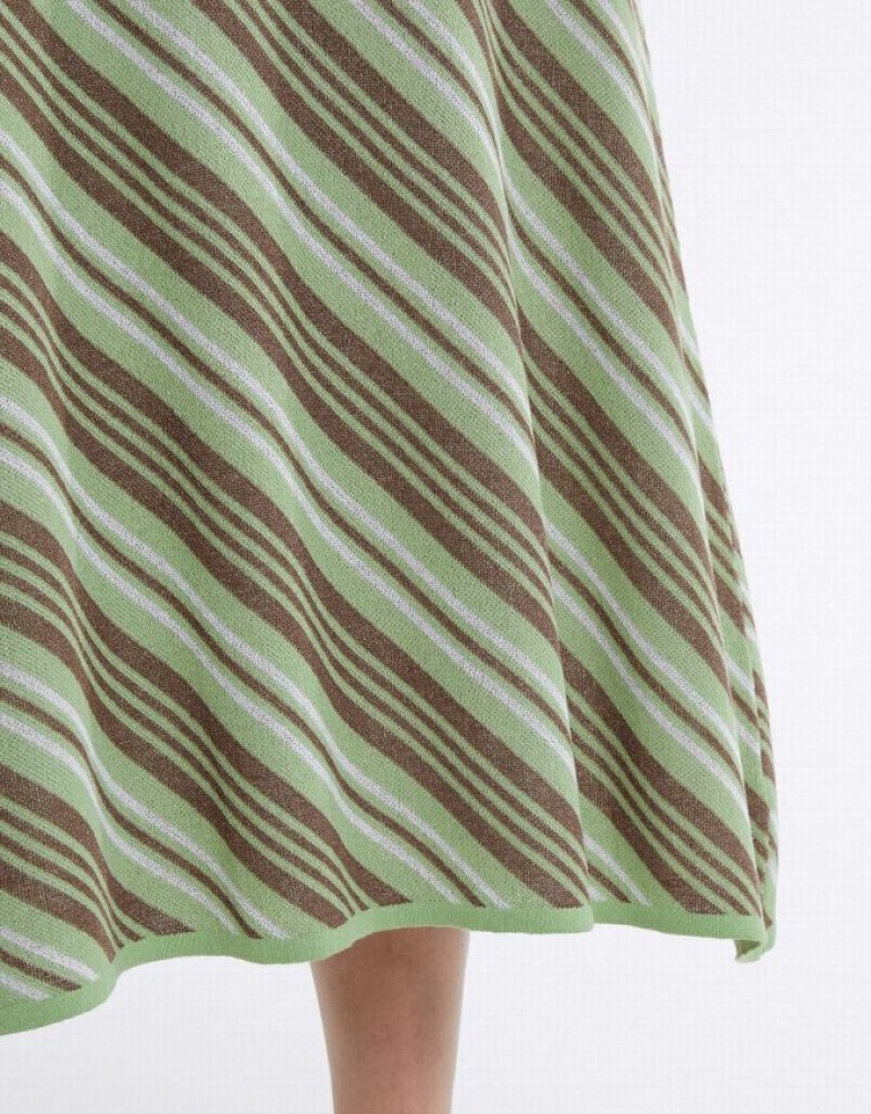 Green Urban Revivo Striped Knit Women's Skirts | XWBJFH-587