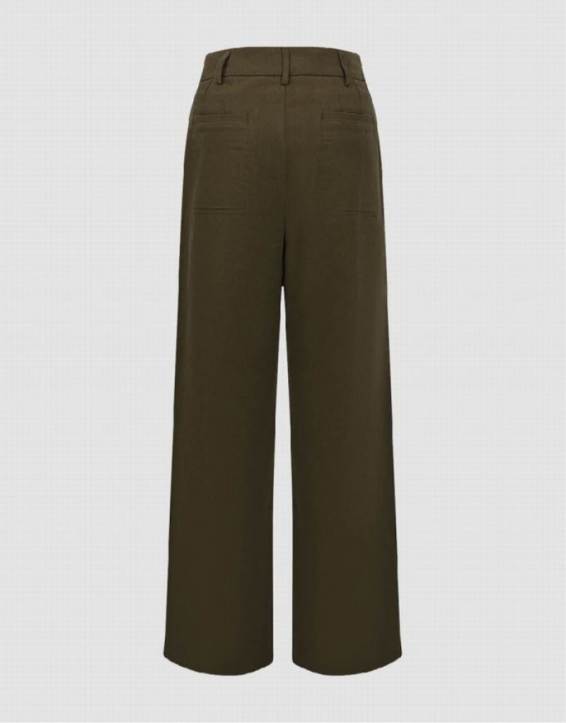 Green Urban Revivo Tailored Wide-Leg Women's Pants | EVMAOG-051