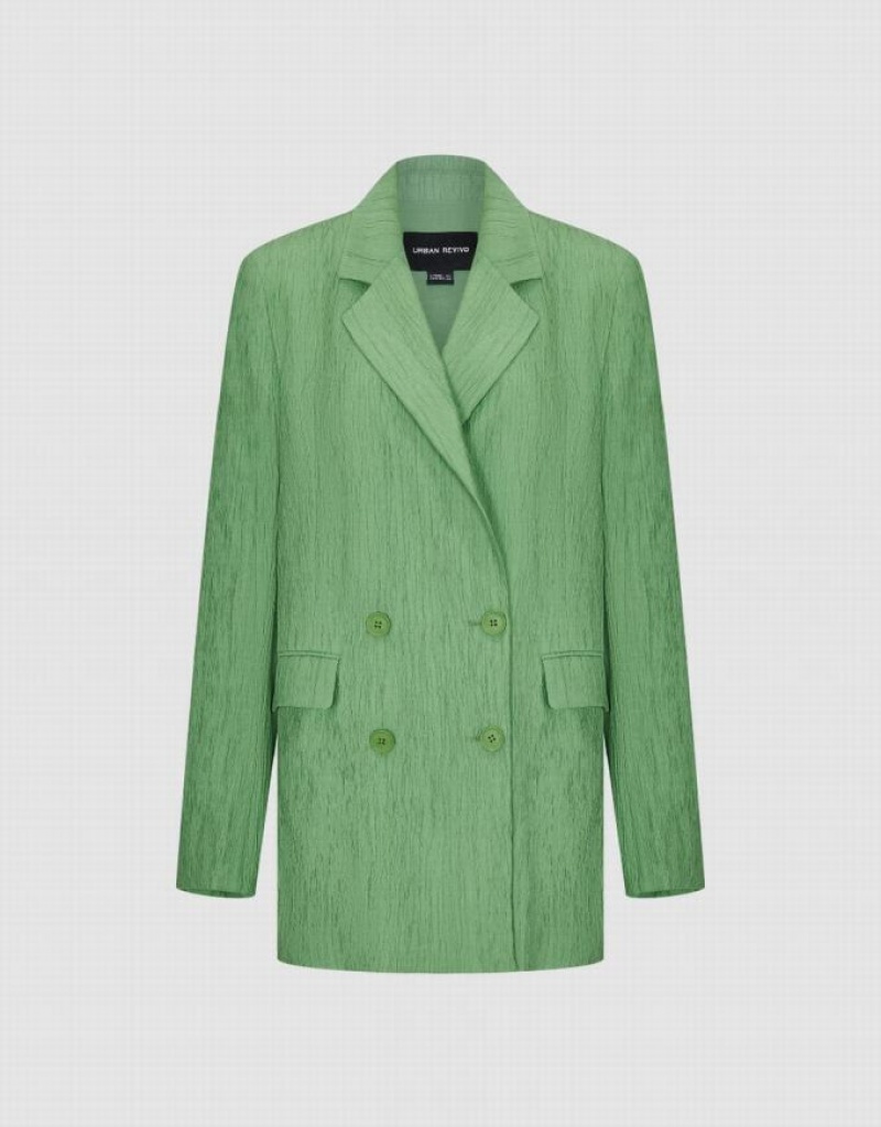 Green Urban Revivo Textured Notch Lapel Women's Blazers | HIMENS-619