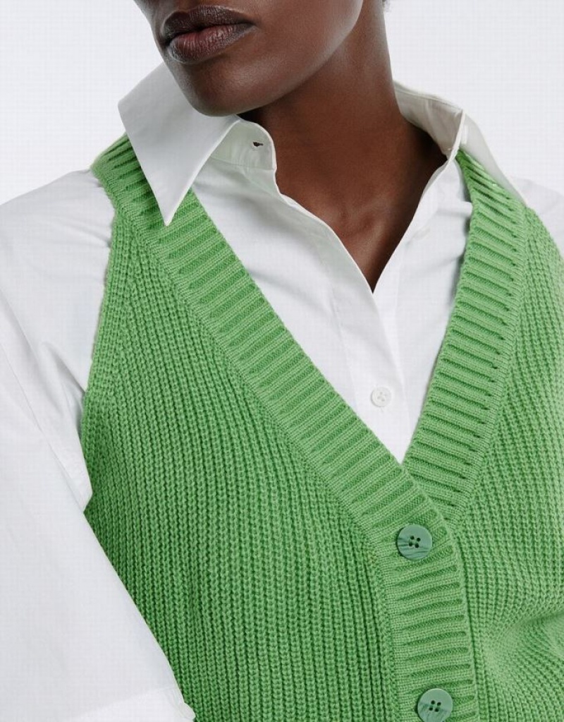 Green Urban Revivo V Neck Knit Women's Cardigan | DYLOJC-641