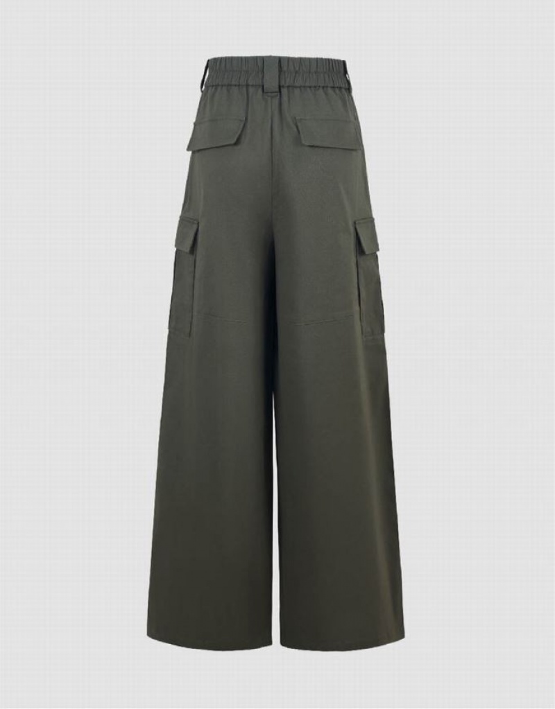 Green Urban Revivo Wide-Leg Women's Pants | DPSMBI-381