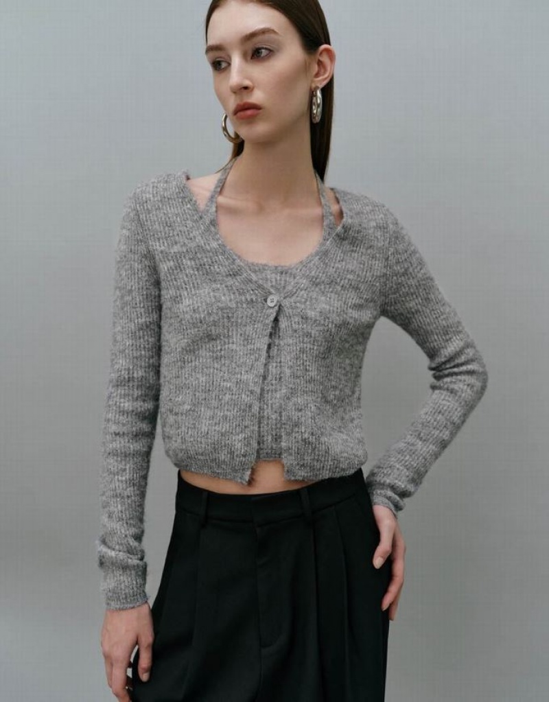 Grey Urban Revivo 2 In 1 Knitted Women's Cardigan | MROWFG-523