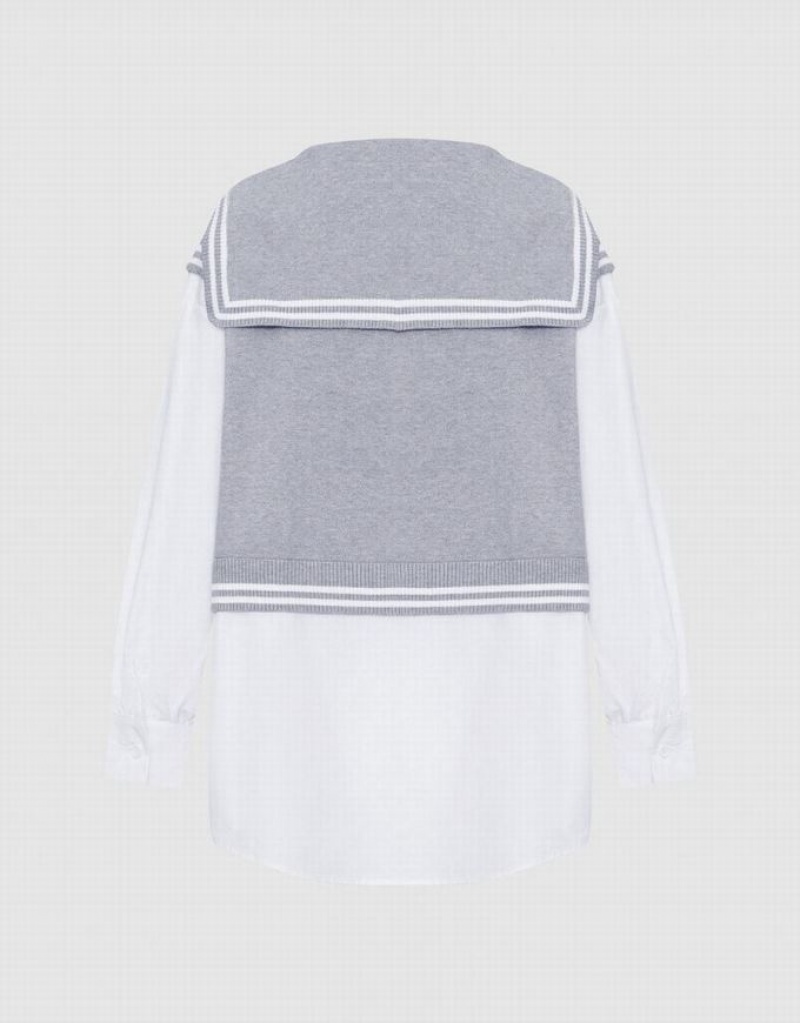 Grey Urban Revivo 2 In 1 Knitted & Striped Women's Shirts | YXDFMW-863