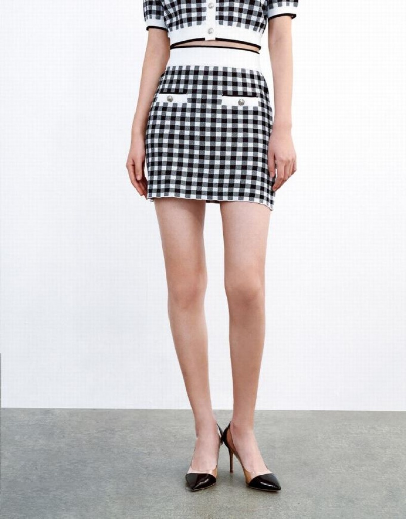 Grey Urban Revivo Checkered Knitted Women's Skirts | GQVRIS-456