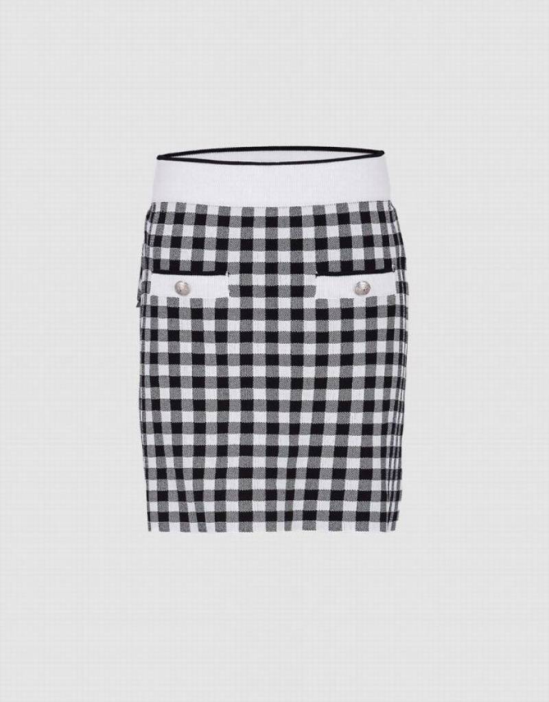 Grey Urban Revivo Checkered Knitted Women\'s Skirts | GQVRIS-456