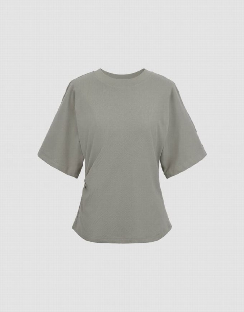 Grey Urban Revivo Crew Neck Skinny Women's T-Shirts | RCKNAD-590