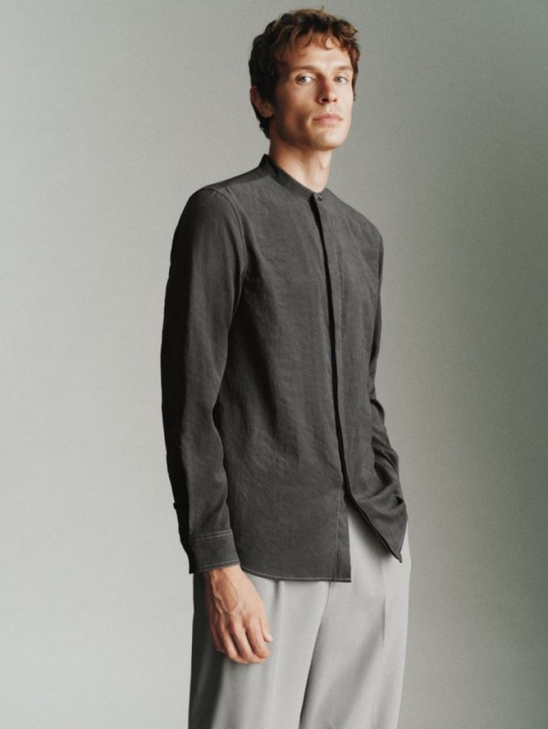 Grey Urban Revivo Crew Neck Straight Men's Shirts | ILCRQS-920