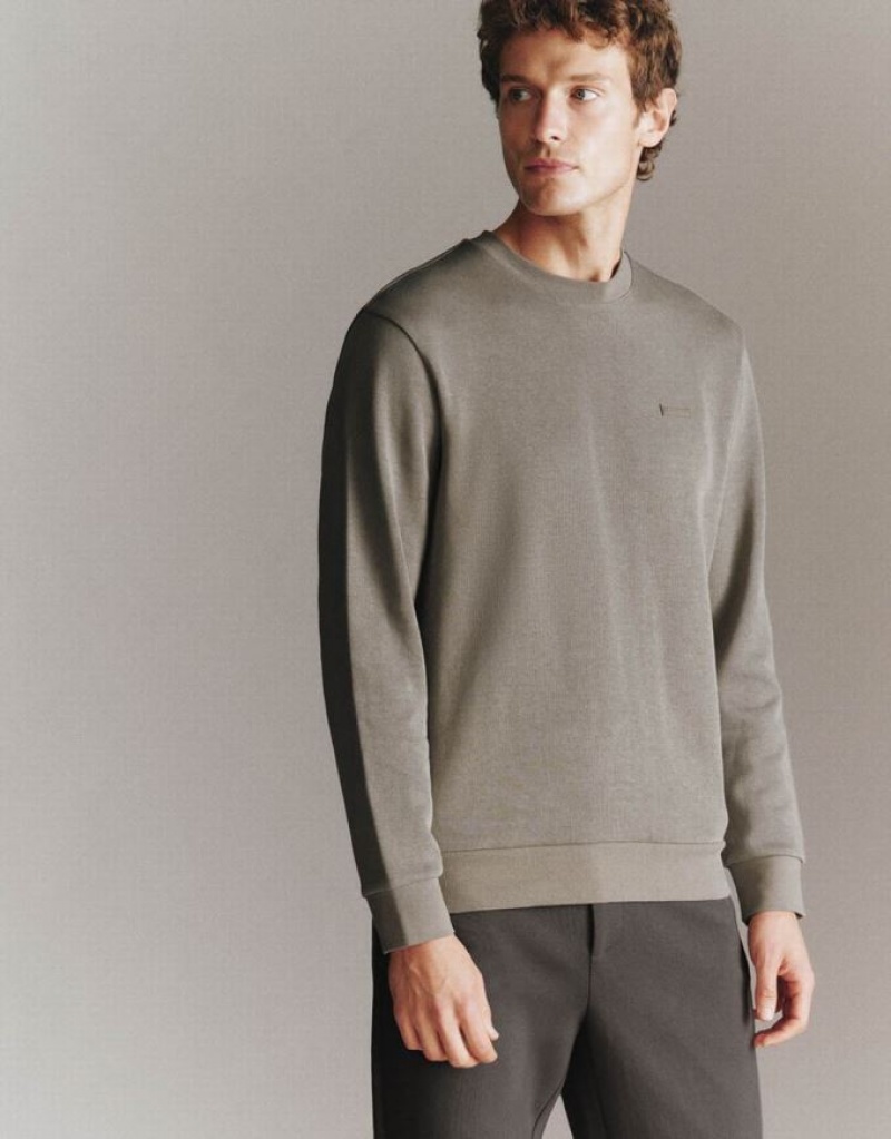 Grey Urban Revivo Crew Neck Straight Men's Sweatshirts | YZFKTB-420