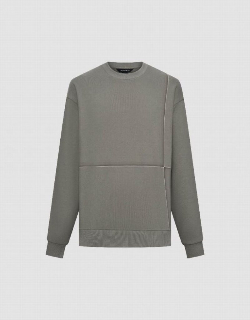 Grey Urban Revivo Crew Neck Straight Men's Sweatshirts | DWSZTG-501