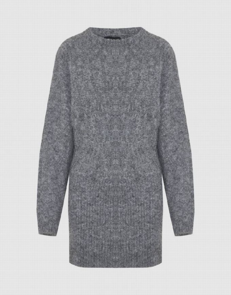 Grey Urban Revivo Crew Neck Straight Women's Knitted Dress | ASEOPU-891