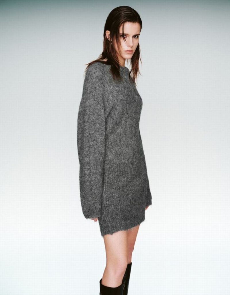 Grey Urban Revivo Crew Neck Straight Women's Knitted Dress | ASEOPU-891