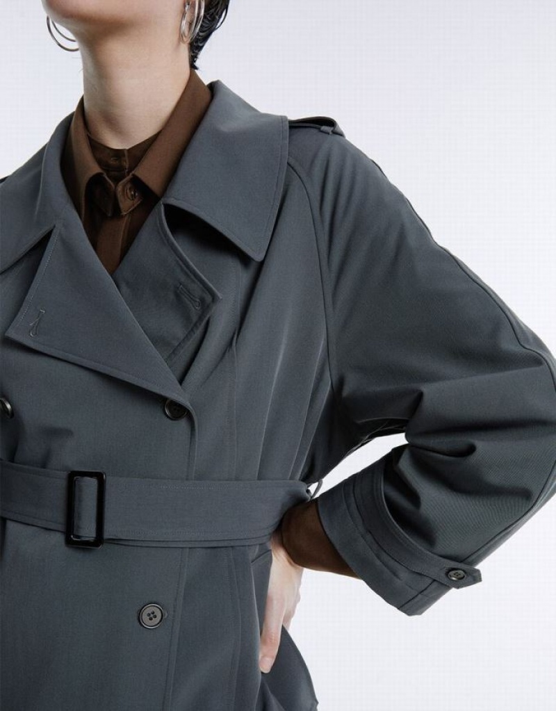 Grey Urban Revivo Double Breasted Belted Women's Trench Coat | YNWZKV-125