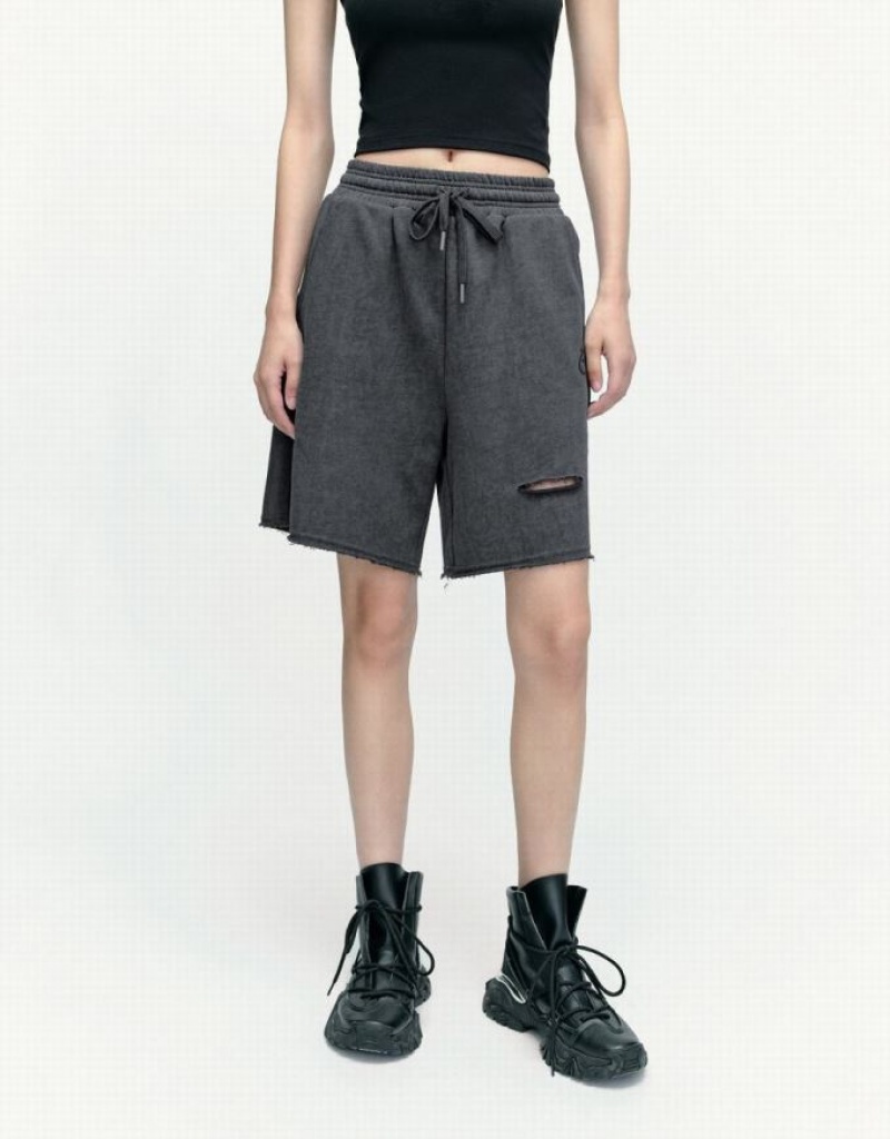 Grey Urban Revivo Drawstring Waist Cut-Out Women's Shorts | MWEVQA-257