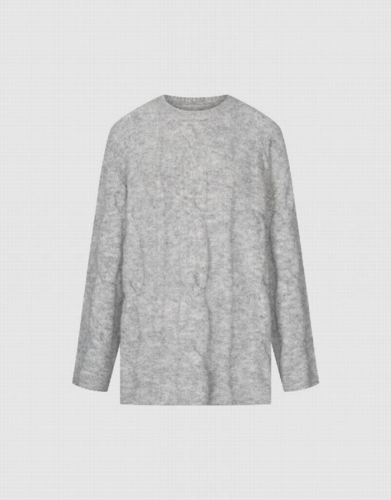 Grey Urban Revivo Drop Shoulder Sleeve Crew Neck Women's Sweaters | KTQNUC-706