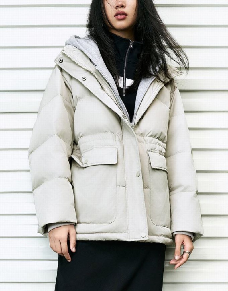 Grey Urban Revivo Hooded Straight Women's Down Jackets | WVCPXQ-564