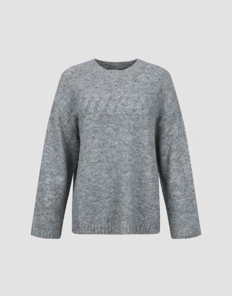 Grey Urban Revivo Letter Embossed Crew Neck Women\'s Sweaters | BUSLRX-043