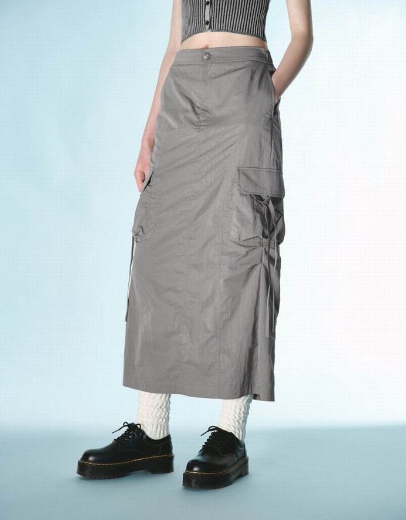 Grey Urban Revivo Midi Straight Women's Skirts | CLYZAT-623