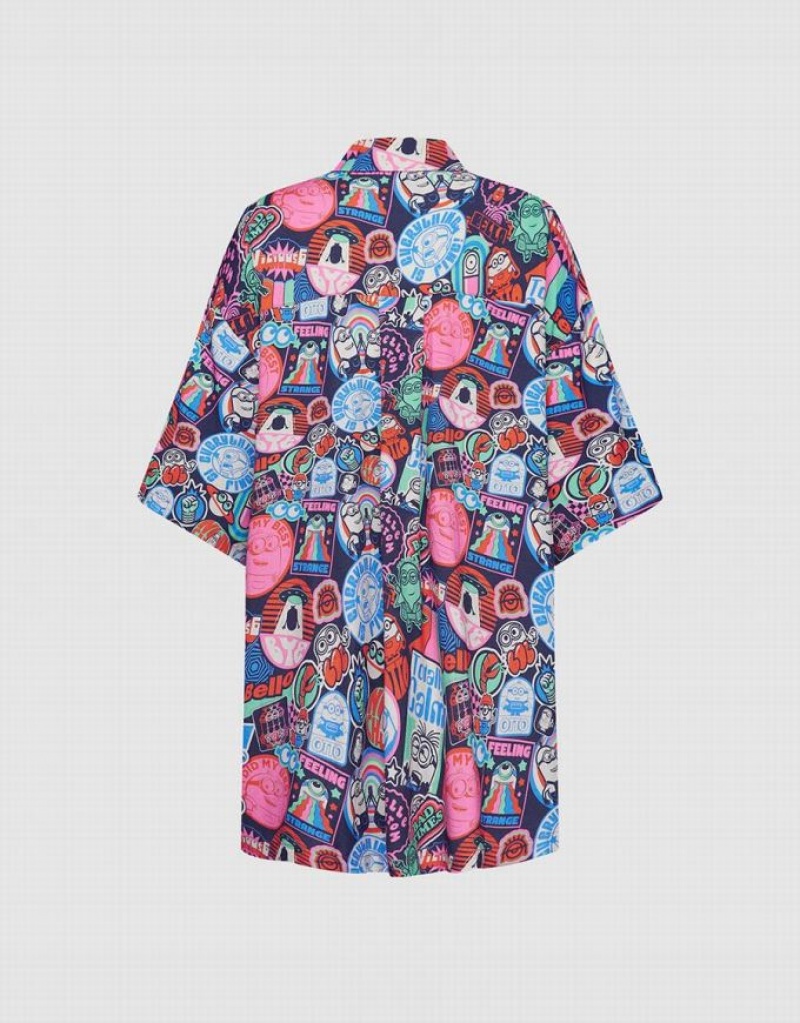 Grey Urban Revivo Minions Allover Print Button Up Women's Shirts | SBKCGF-863