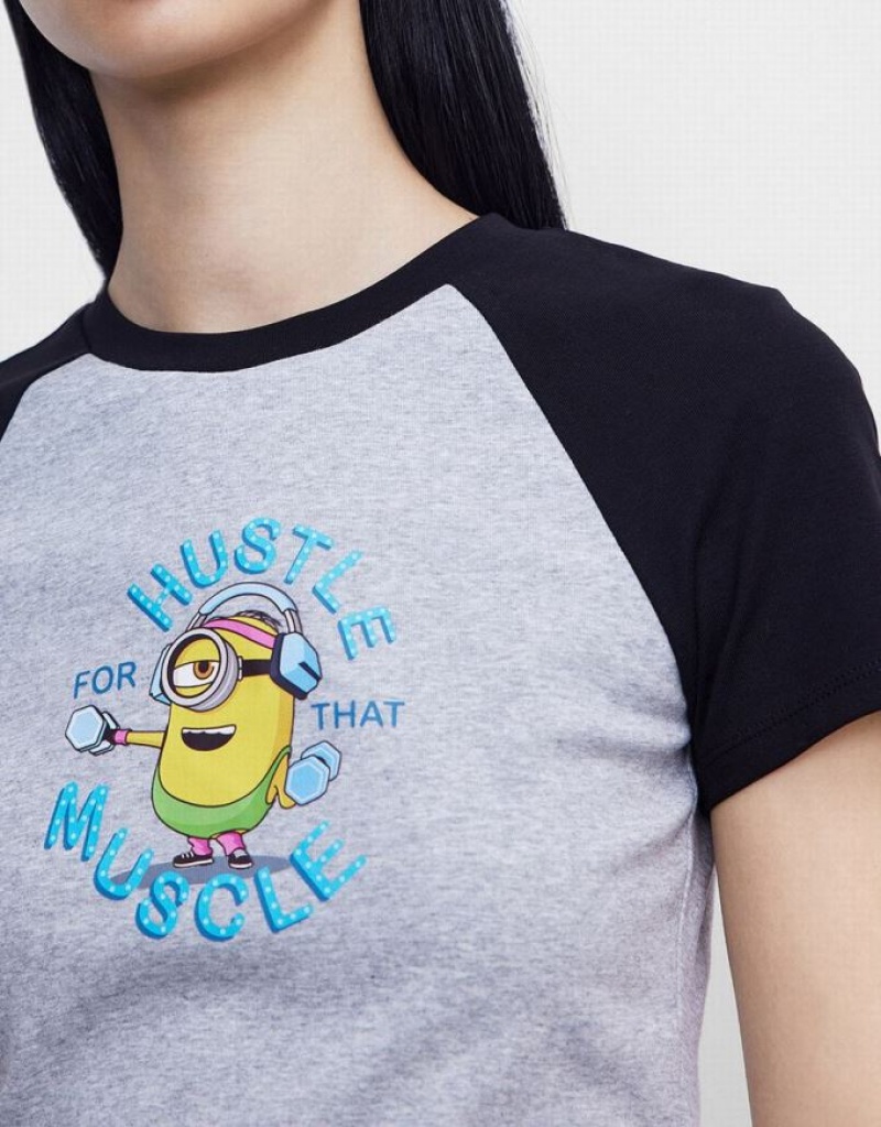 Grey Urban Revivo Minions Raglan Women's T-Shirts | RCTJSO-345