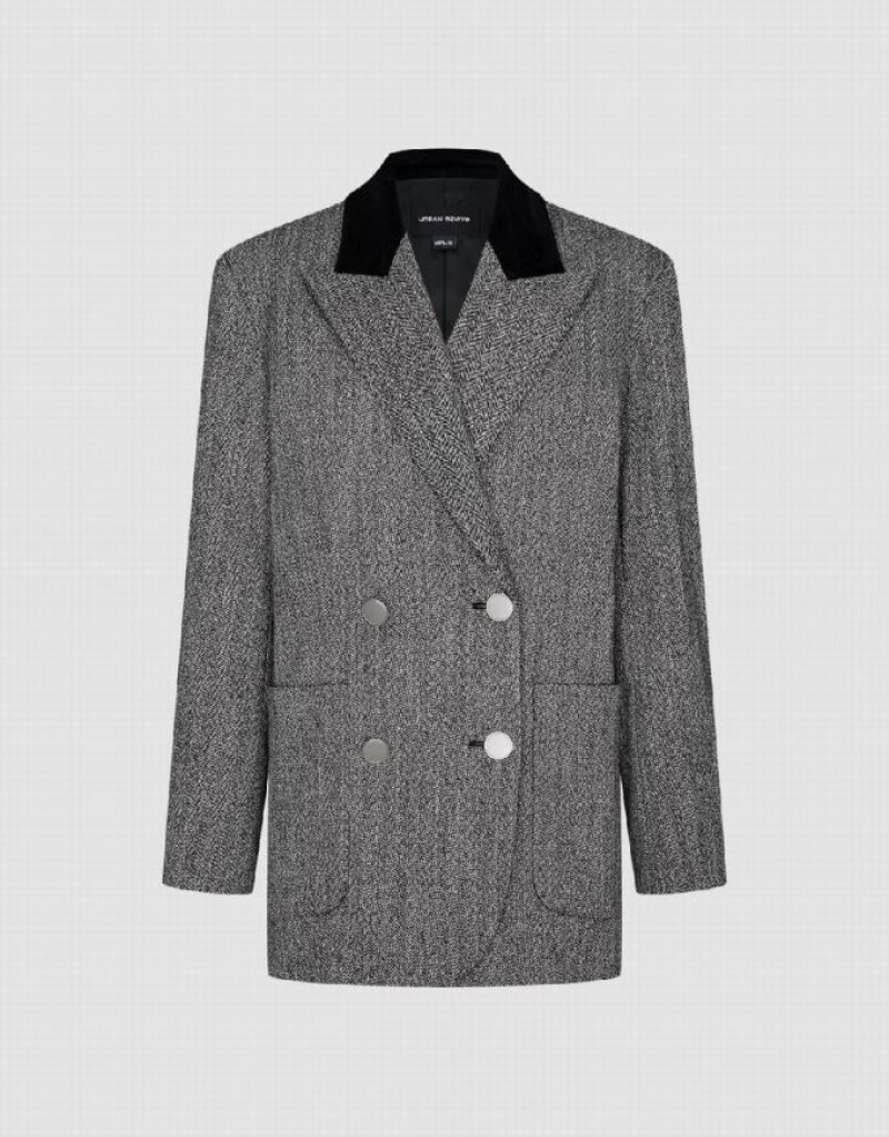 Grey Urban Revivo Peak Lapel Double Breasted Women's Blazers | MXEZFB-847