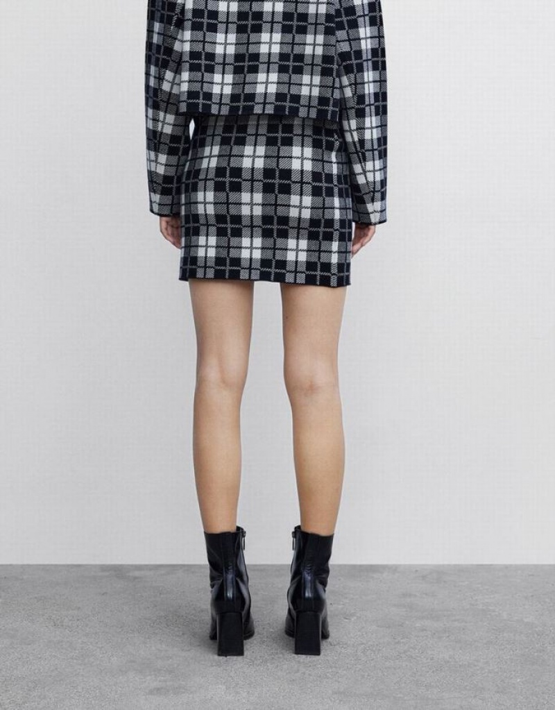 Grey Urban Revivo Plaid Knit Women's Skirts | JRWOSL-018