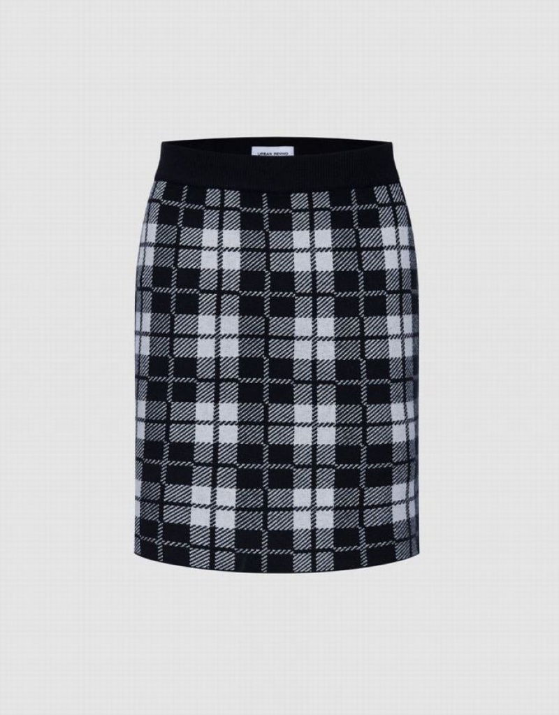 Grey Urban Revivo Plaid Knit Women\'s Skirts | JRWOSL-018