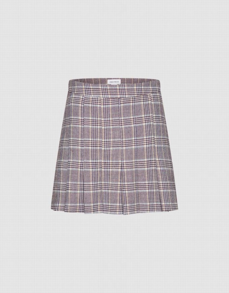 Grey Urban Revivo Plaid Mini A-Line Women\'s Skirts | HMITFZ-430