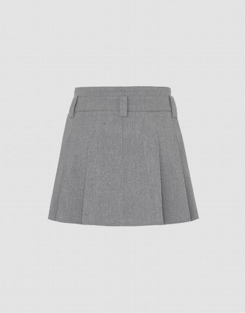 Grey Urban Revivo Pleated Mini A-Line Women's Skirts | DUIWLV-138