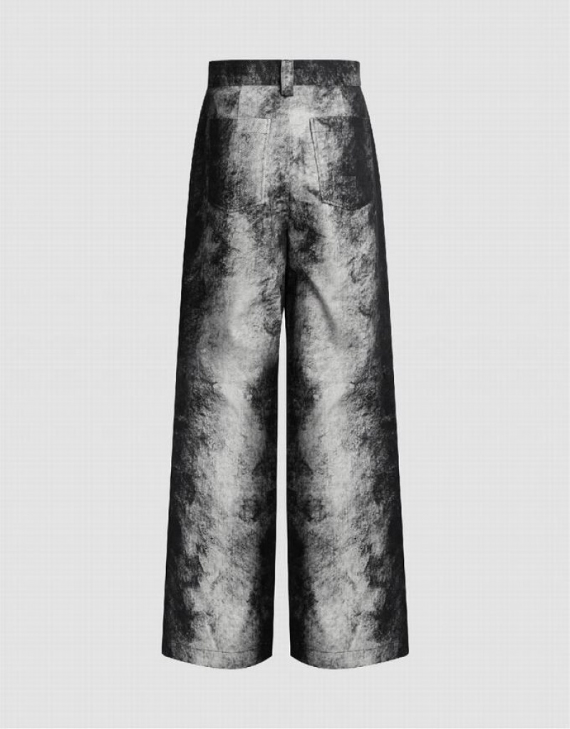 Grey Urban Revivo Printed Loose Wide-Leg Women's Pants | WKNGHU-143