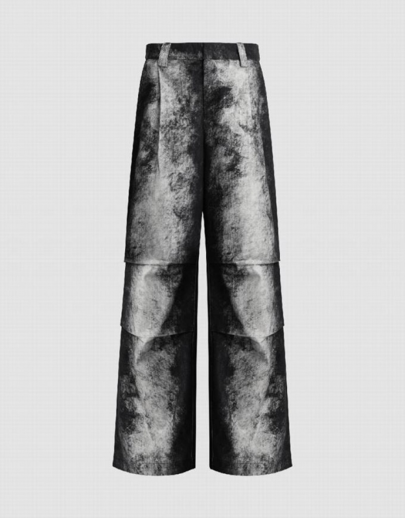 Grey Urban Revivo Printed Loose Wide-Leg Women\'s Pants | WKNGHU-143