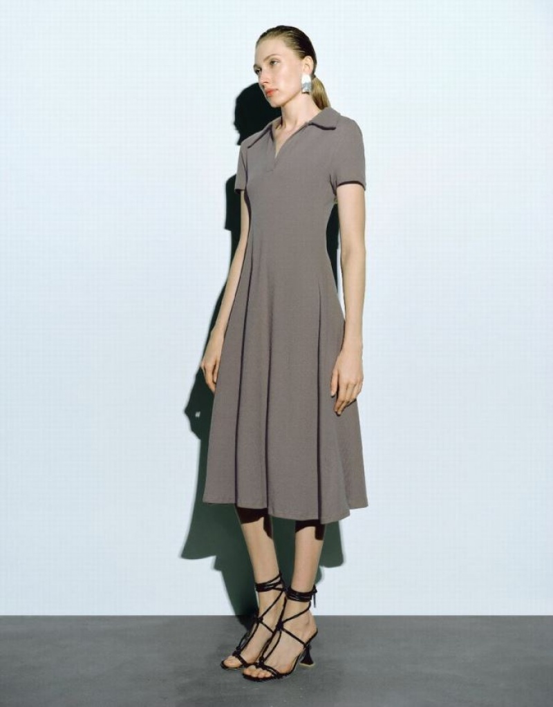 Grey Urban Revivo Skinny Lapel Skater Women's Dress | ZHKMPR-243