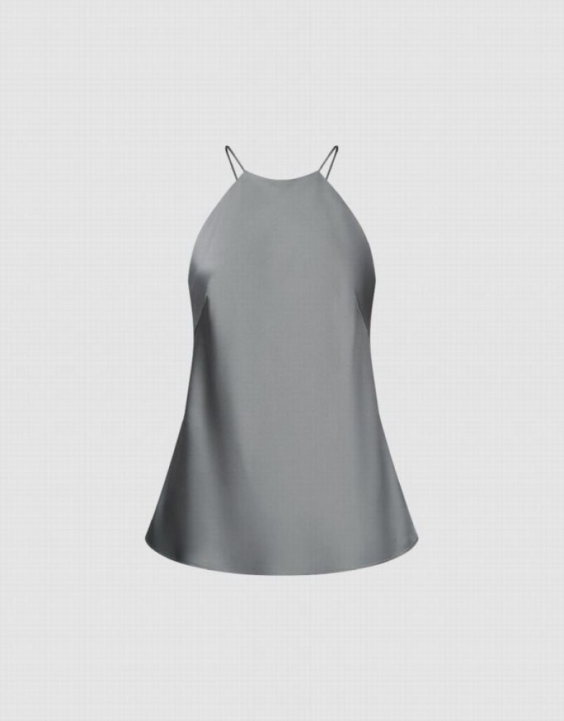 Grey Urban Revivo Sleeveless Crew Neck Overhead Women's Blouse | ZMXPAS-014