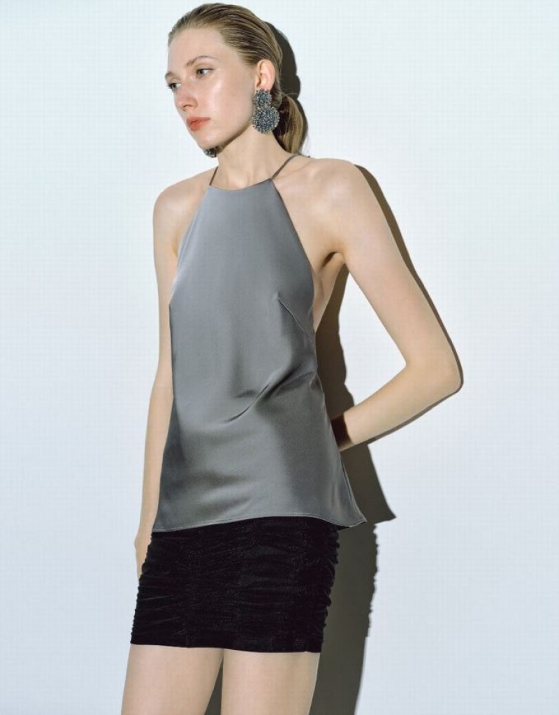 Grey Urban Revivo Sleeveless Crew Neck Overhead Women's Blouse | ZMXPAS-014