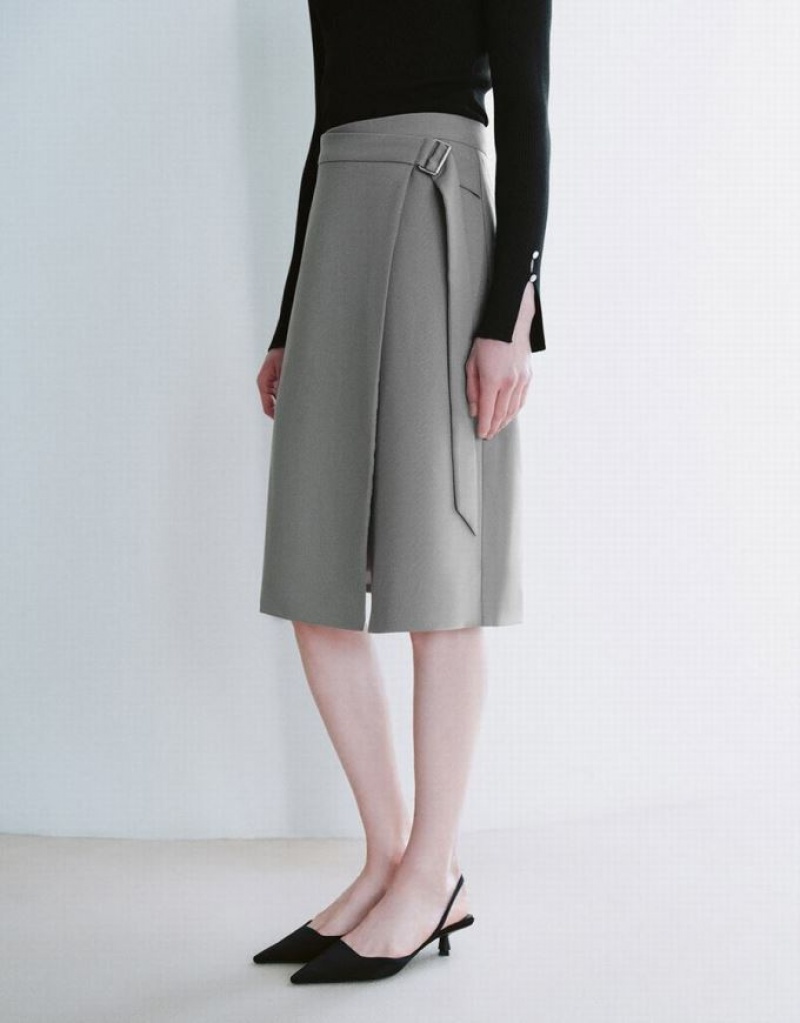 Grey Urban Revivo Split Hem A-Line Women's Skirts | IRKXHA-802