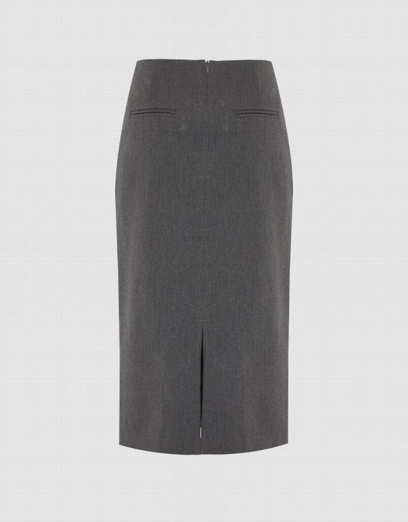 Grey Urban Revivo Split Hem Midi Straight Women's Skirts | ZINSXO-467