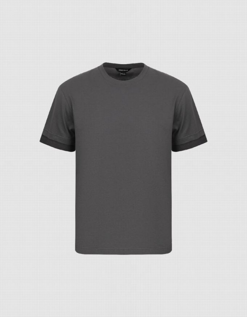 Grey Urban Revivo Standard Sleeve Crew Neck Men's T-Shirts | UGHAPD-634