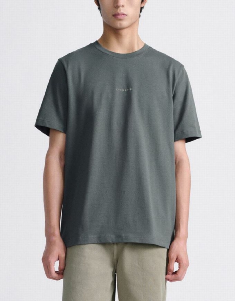 Grey Urban Revivo Standard Sleeve Crew Neck Men's T-Shirts | TLEKGH-468