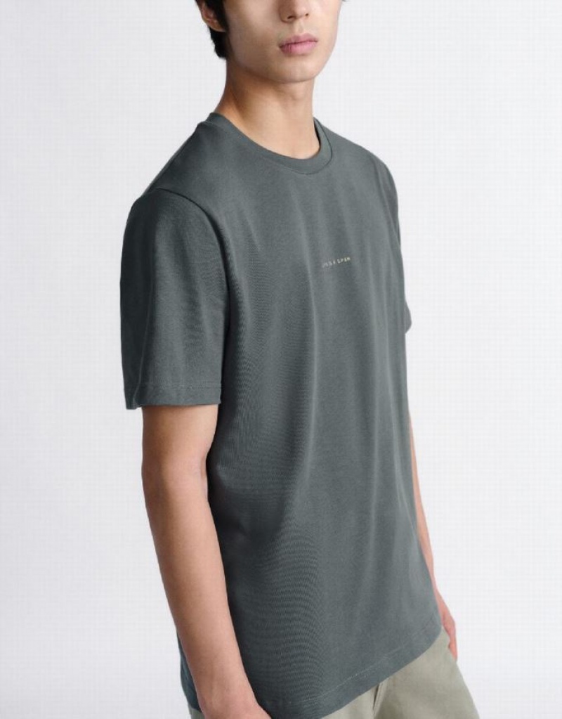 Grey Urban Revivo Standard Sleeve Crew Neck Men's T-Shirts | TLEKGH-468