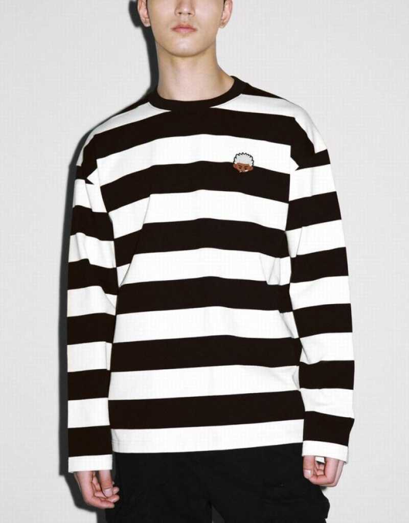 Grey Urban Revivo Striped Crew Neck Knitted Men's T-Shirts | XJAIRL-251