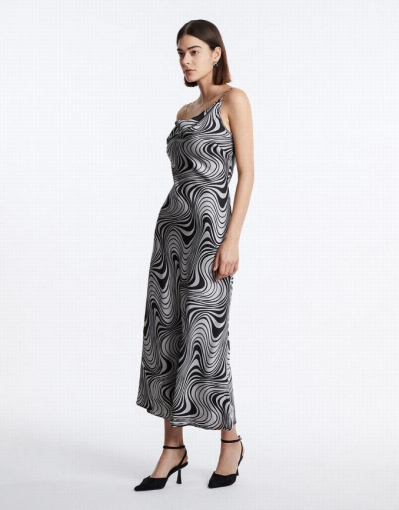 Grey Urban Revivo Swirl Print Maxi Cami Women's Maxi Dress | ZPQEGA-742