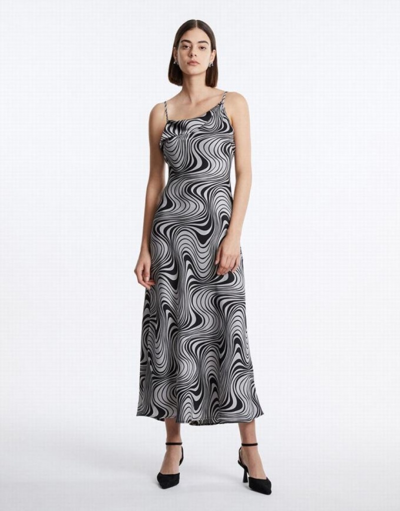 Grey Urban Revivo Swirl Print Maxi Cami Women\'s Maxi Dress | ZPQEGA-742