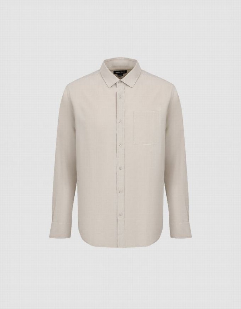 Khaki Grey Urban Revivo Button Up Loose Men's Shirts | VYATCX-694