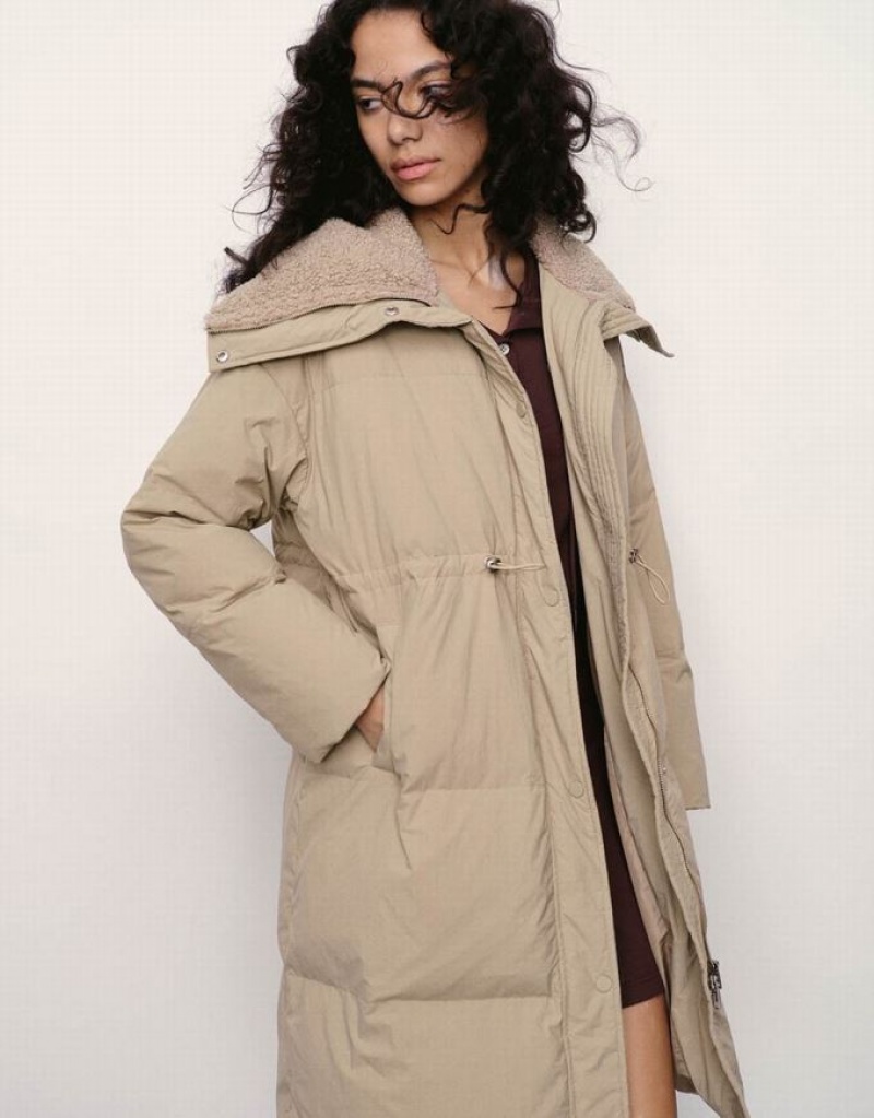 Khaki Urban Revivo A-Line Women's Puffer Jacket | LZWKBS-650