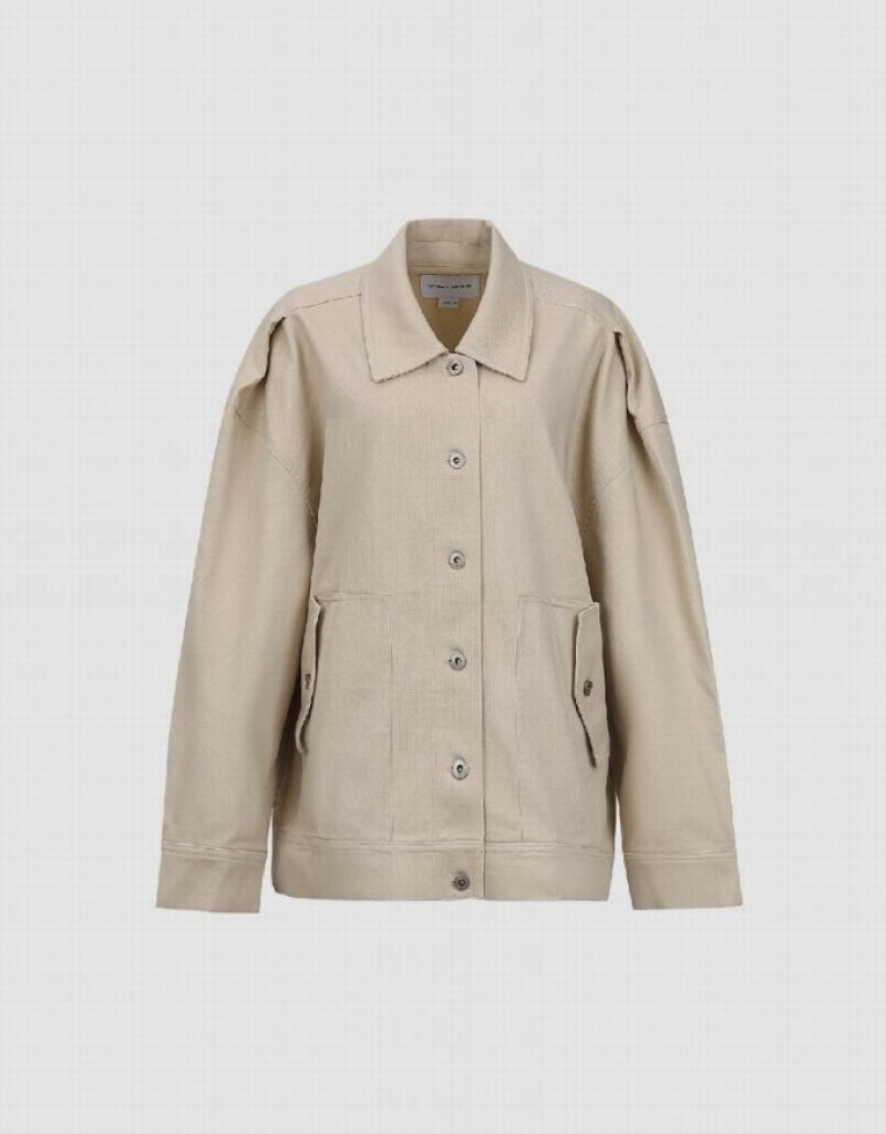 Khaki Urban Revivo Button Up A-Line Women's Jacket | CHQDOB-914