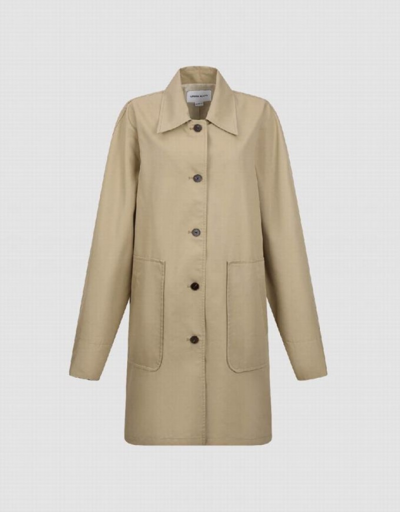 Khaki Urban Revivo Button Up Straight Women's Coats | KDHBCY-617